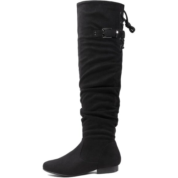 Dream Pairs Women's Black Lace up Side Zip Over The Knee Thigh High Winter Boots - Picture 2 of 6